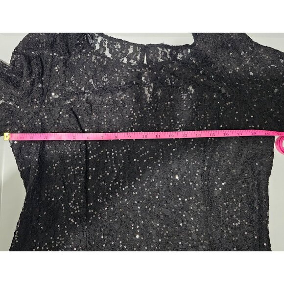 NWT SLNY Black Sequin Lace Party Dress 14 With 3/4 Sleeves & A-Line Silhouette - Picture 9 of 14